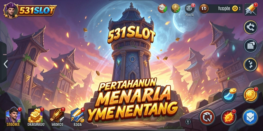 Screenshot gameplay 531SLOT menunjukkan pertempuran menara epik.