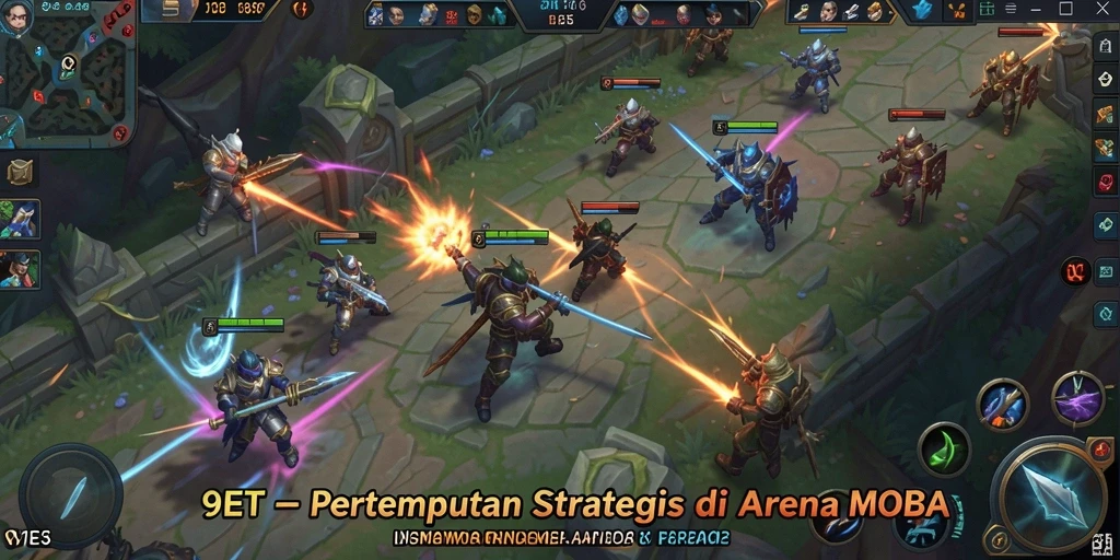 Gameplay seru di arena pertempuran MOBA 9ET.