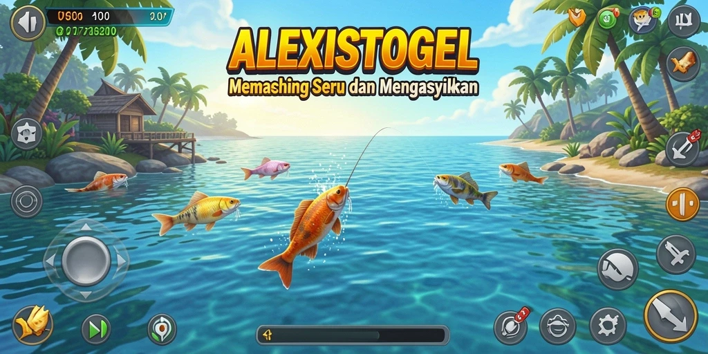Screenshot gameplay ALEXISTOGEL yang menunjukkan momen menangkap ikan.