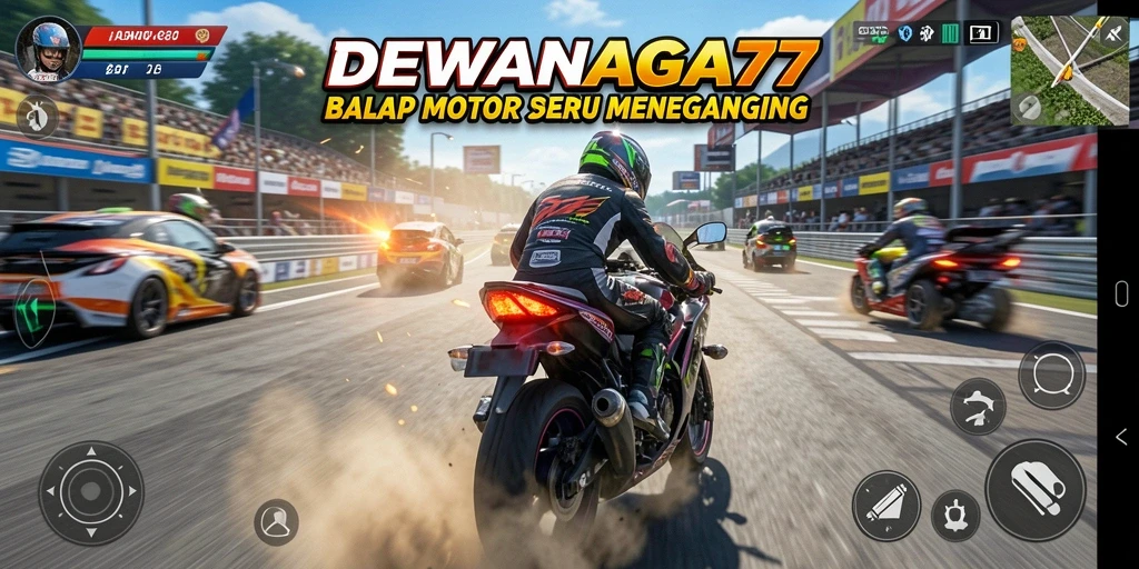 Tampilan gameplay balapan motor yang mendebarkan di DEWANAGA77.
