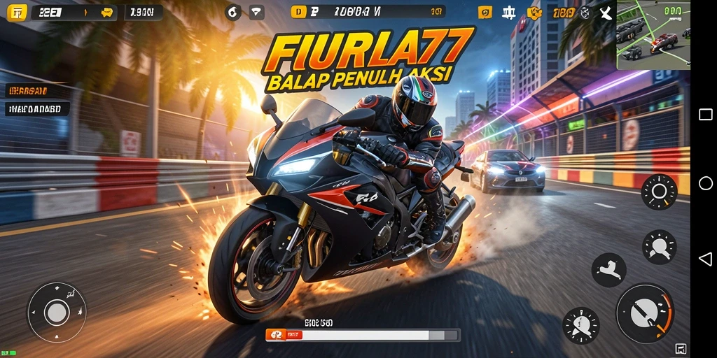 Screenshot FURLA77 memperlihatkan balapan motor yang seru dan kompetitif.