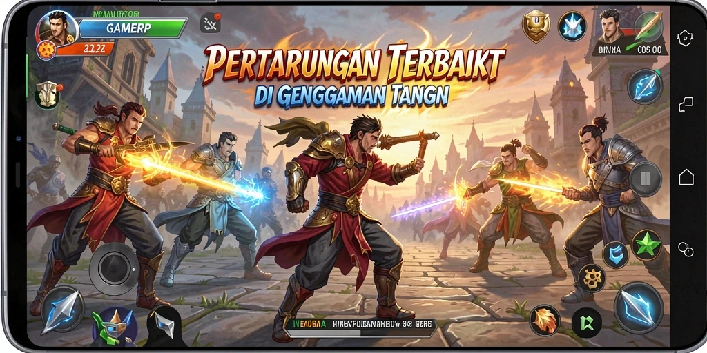 Tampilan gameplay GAMERP yang mendebarkan saat bertarung.