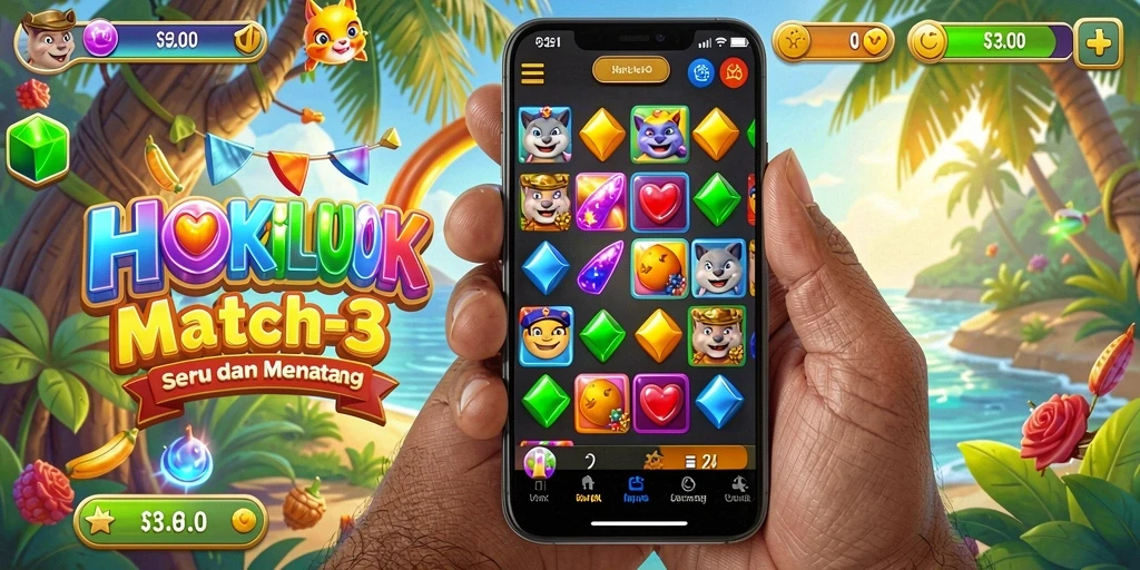 Tampilan gameplay HOKILUCK dengan variasi tantangan Match-3.