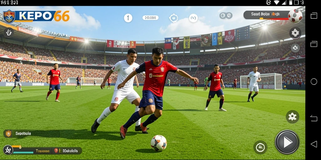 Tampilan gameplay KEPO66 dengan aksi sepak bola yang mendebarkan.