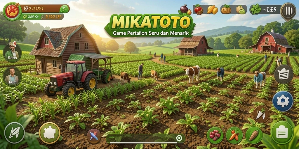 Tampilan gameplay <strong>MIKATOTO</strong> yang menampilkan lahan pertanian yang subur.