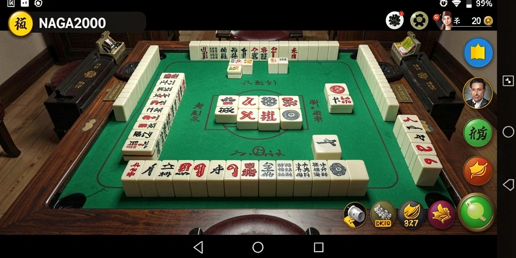 Screenshot permainan NAGA2000 menampilkan papan Mahjong yang menarik.