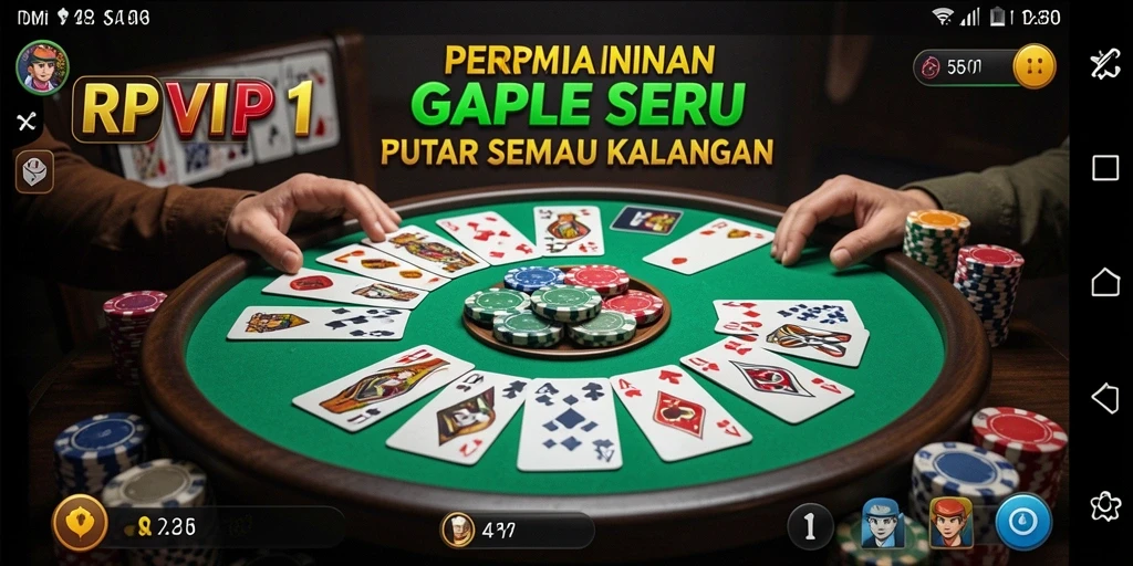 Screenshot utama RPVIP1 menunjukkan suasana bermain Gaple yang menarik.