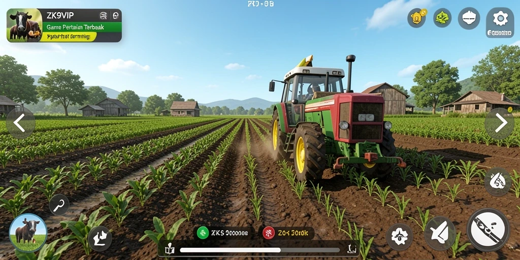 Tampilan gameplay ZK9VIP yang menampilkan aktivitas bertani yang seru.